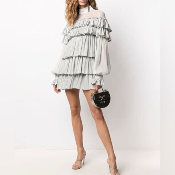 Wandering Pleated Satin Mini Dress In Grey size 40/us size 4 - Picture 2 of 14